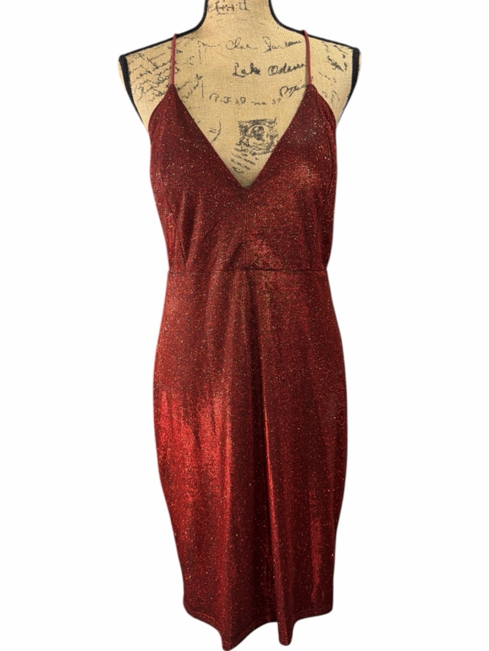 Mind Cove Red Sparkle Spaghetti Strap V-Neck Dress. EC. Size X-Large Junior’s